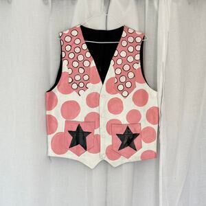 ✿ ⋆ 𓆩♡𓆪 Hand Painted Polka Dot Leather Vest 𓆩♡𓆪 ⋆ ✿